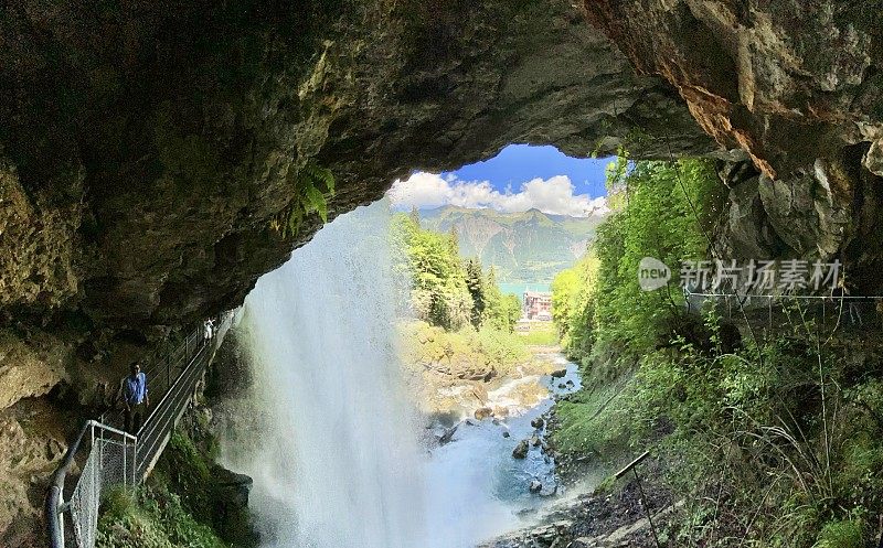super wide angle view from behind giessbach falls (giessbachfälle).